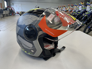 Шлем открытый с визором HETOSHI XD1-260 цв. Серый с черно-зелеными вставками р. XL